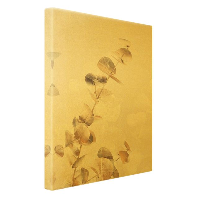 Quadro su tela oro - Ramo di eucalipto dorato con bianco I