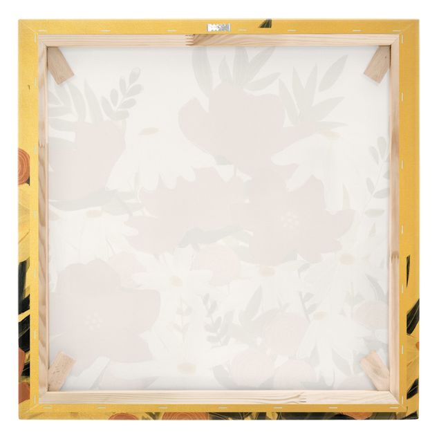 Quadro su tela oro - Varietà di fiori in rosa e bianco I