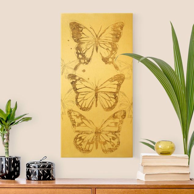 Quadri con farfalle Composizione di farfalle in oro I