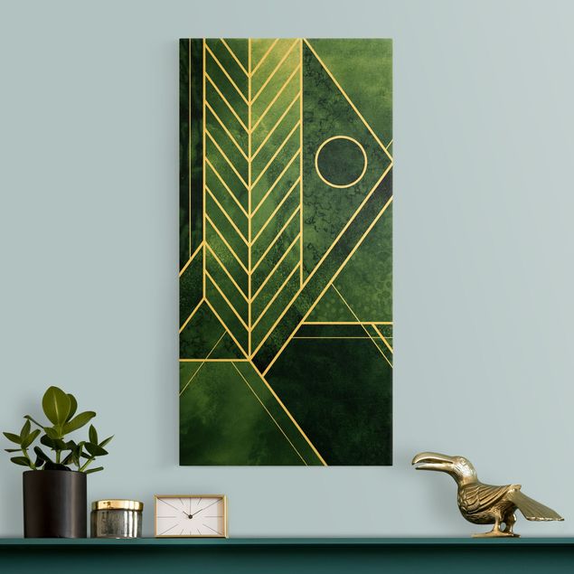 Quadri su tela con disegni Geometria dorata - Smeraldo