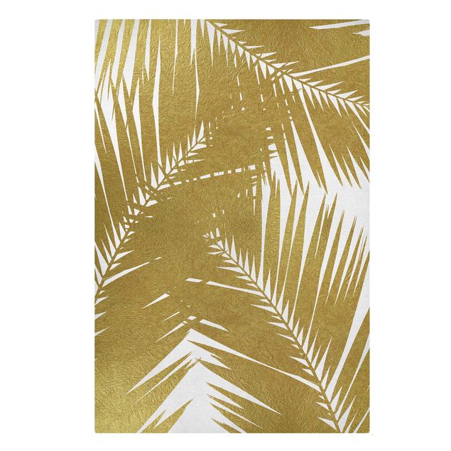 Quadri stampe Vista attraverso le foglie di palma dorate