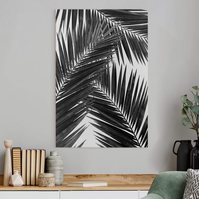 Quadri con paesaggio Vista sulle foglie di palma in bianco e nero