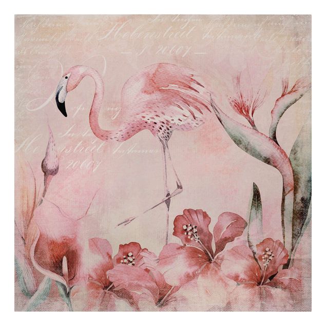 Quadro rosa Collage Shabby Chic - Fenicottero