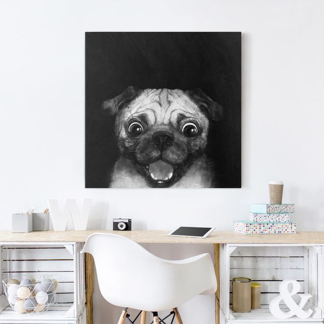 Quadro cane Illustrazione - cane carlino pittura su bianco e nero