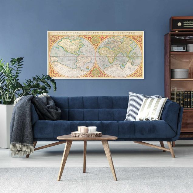 Quadro planisfero Mappa storica del mondo Orbis Descriptio Terrare Compendiosa