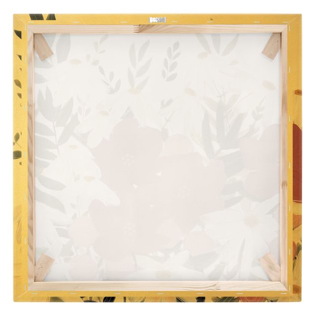 Quadro su tela oro - Varietà di fiori in rosa e bianco II