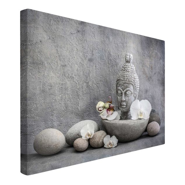 Riproduzione quadri famosi Buddha Zen, orchidea e pietra