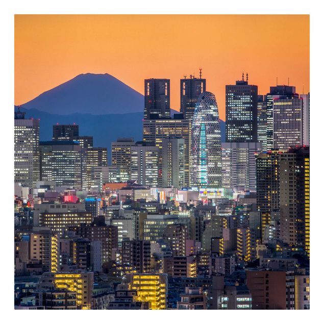 Quadri su tela con montagne Tokyo con il monte Fuji al tramonto