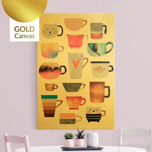 Quadro caffè Tazze colorate con oro