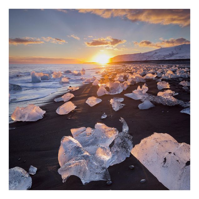 Quadro moderno Pezzi di ghiaccio sulla spiaggia in Islanda