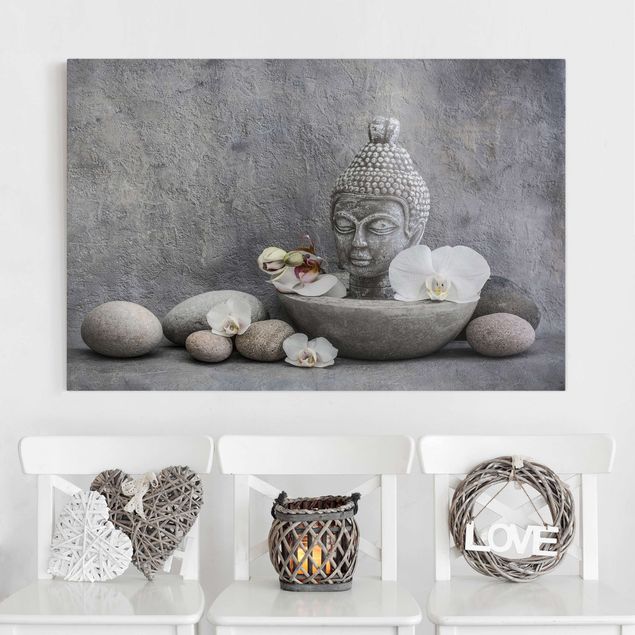 Quadri con orchidee Buddha Zen, orchidea e pietra