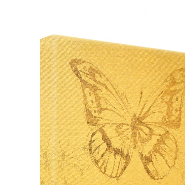 Stampa su tela Composizione di farfalle in oro II