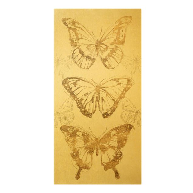 Quadro su tela animali Composizione di farfalle in oro II
