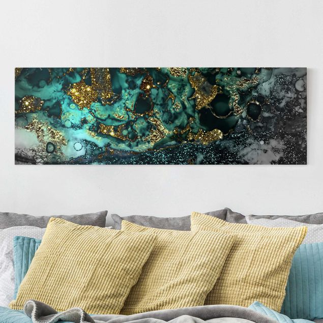 Quadri su tela con spiaggia Isole di mare d'oro astratto