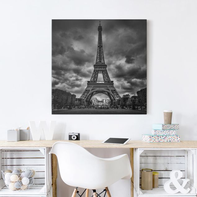 Tela parigi Torre Eiffel davanti alle nuvole in bianco e nero