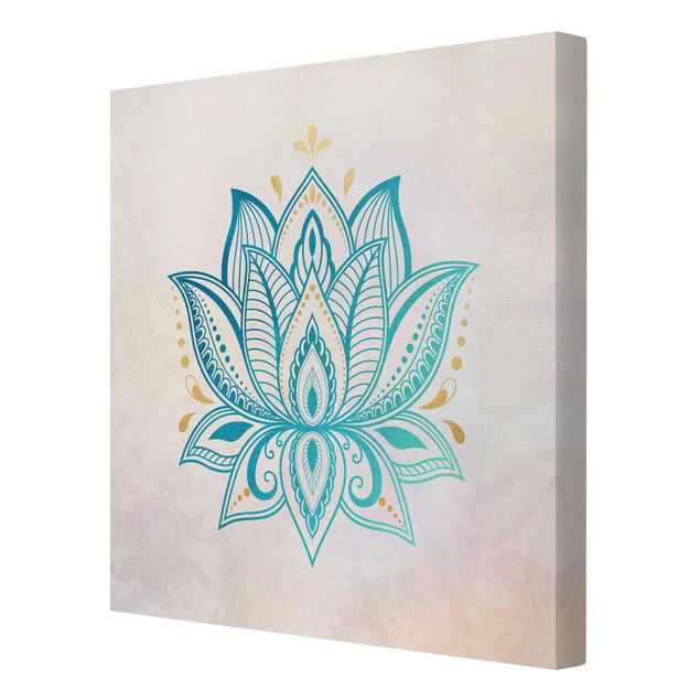 Quadri stampe Illustrazione di loto Mandala Oro Blu