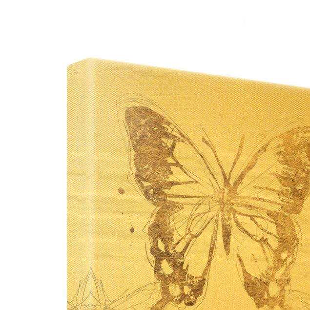 Stampa su tela Composizione di farfalle in oro I