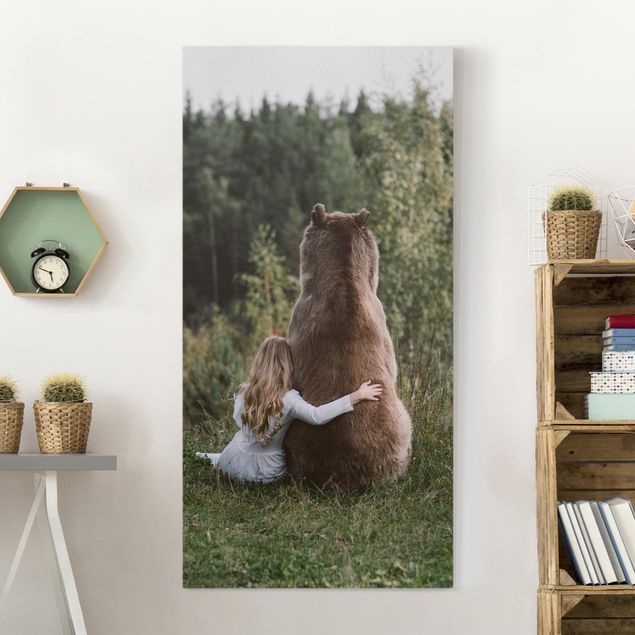 Quadro orso Ragazza con orso marrone