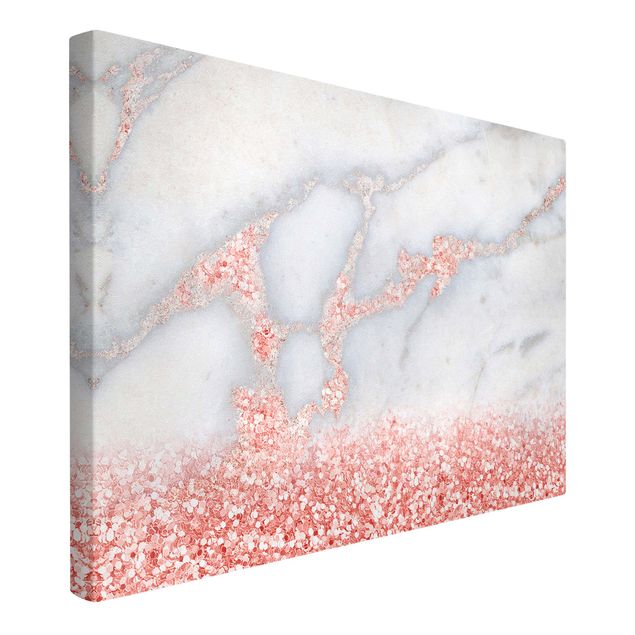 Quadri moderni grigi Effetto marmo con coriandoli rosa chiaro