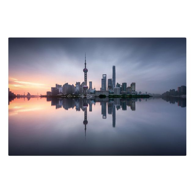 Quadri blu Shanghai Skyline di mattina umore