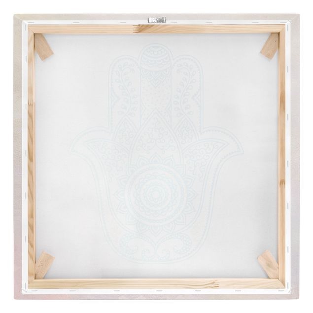 Stampa su tela - Illustrazione Hamsa mano Mandala Oro Blu - Quadrato 1:1
