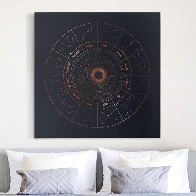 Tela rose Astrologia I 12 segni zodiacali Oro blu