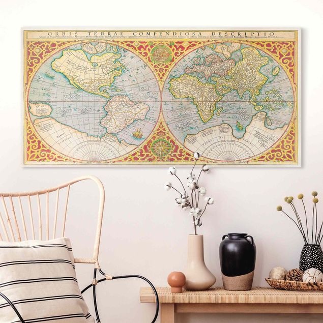 Quadri stile vintage Mappa storica del mondo Orbis Descriptio Terrare Compendiosa