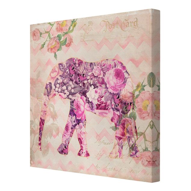 Quadri di fiori Collage vintage - Fiori rosa elefante