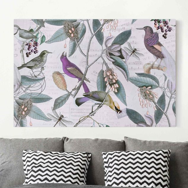 Quadri su tela con uccelli Collage vintage - Uccelli nostalgici