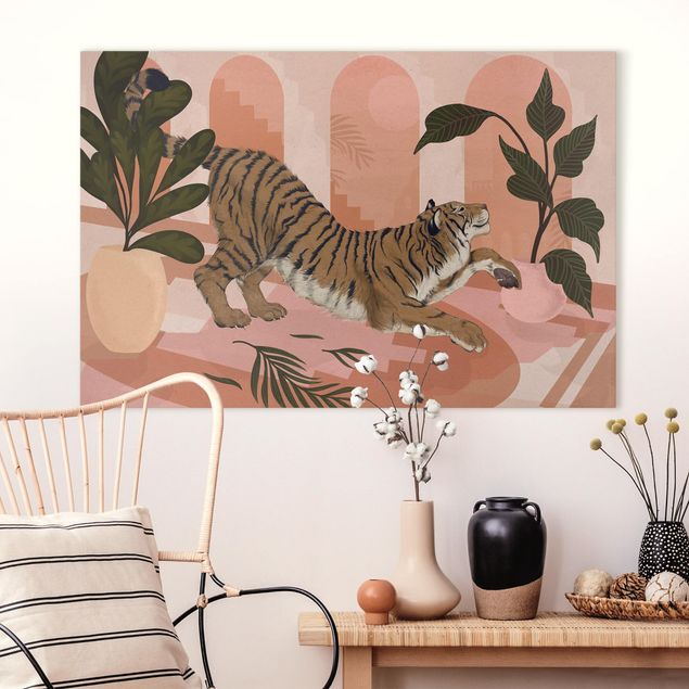 Quadri con tigre Illustrazione - Tigre in pittura rosa pastello