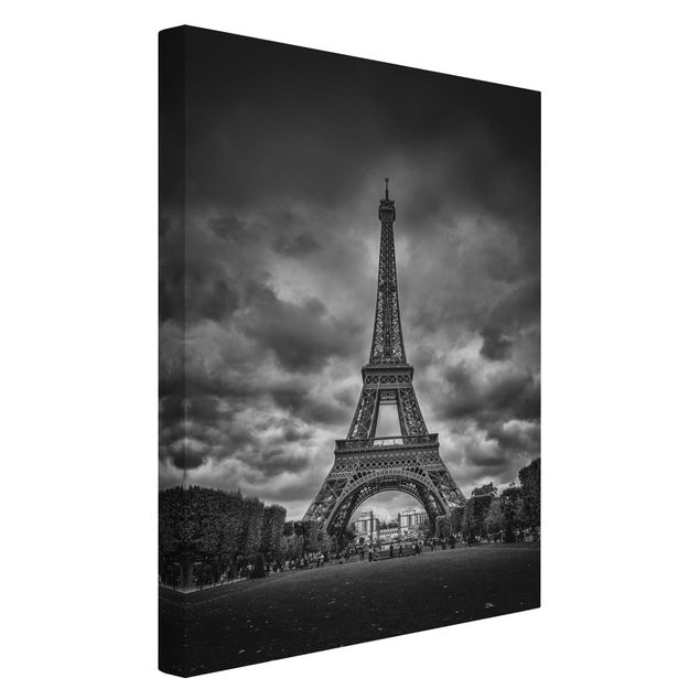 Quadri in bianco e nero Torre Eiffel davanti alle nuvole in bianco e nero
