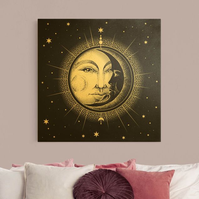 Tele vintage Illustrazione vintage di sole e luna