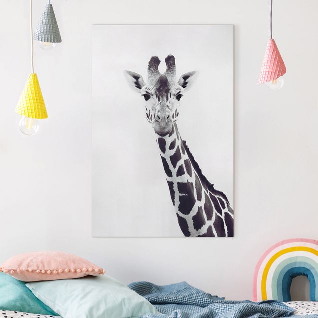 Quadri su tela con giraffe Ritratto di giraffa in bianco e nero