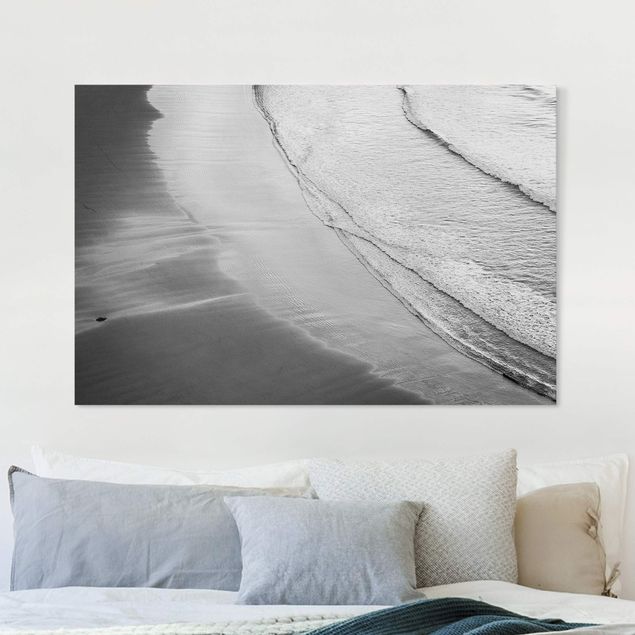 Quadri su tela con spiaggia Onde morbide sulla spiaggia in bianco e nero