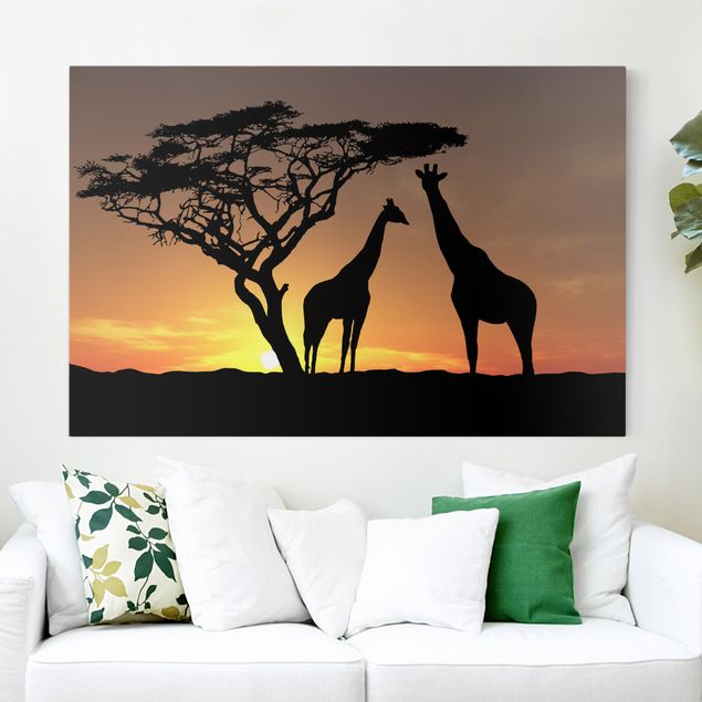 Quadri su tela con giraffe Tramonto africano