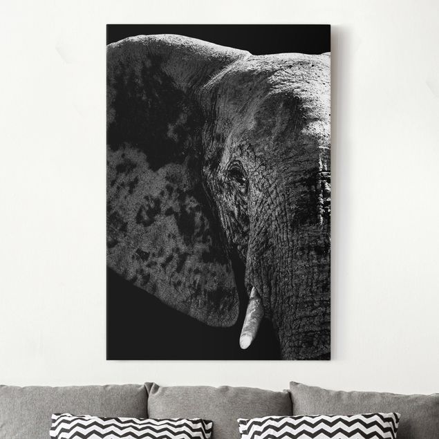 Quadri su tela con elefanti Elefante africano in bianco e nero