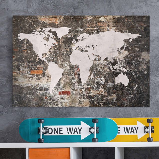 Quadri stile shabby Vecchia mappa del mondo a parete