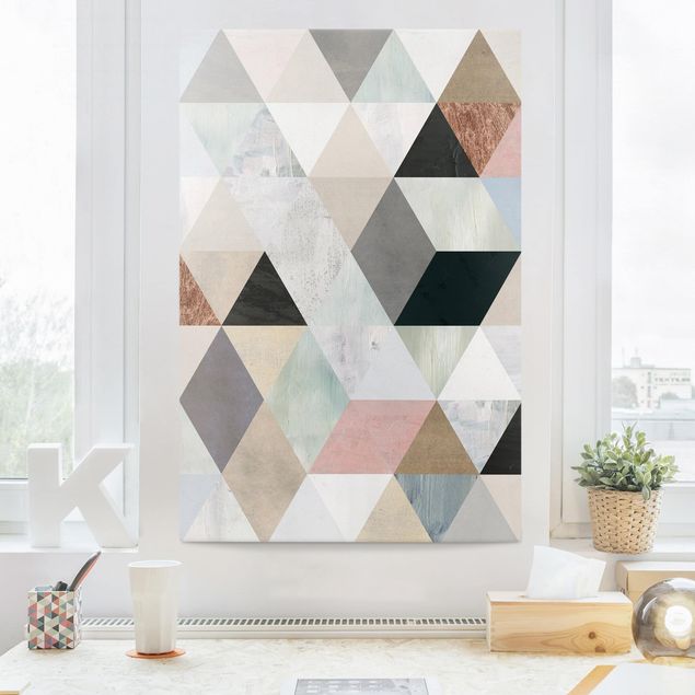 Quadro moderno Mosaico ad acquerello con triangoli I