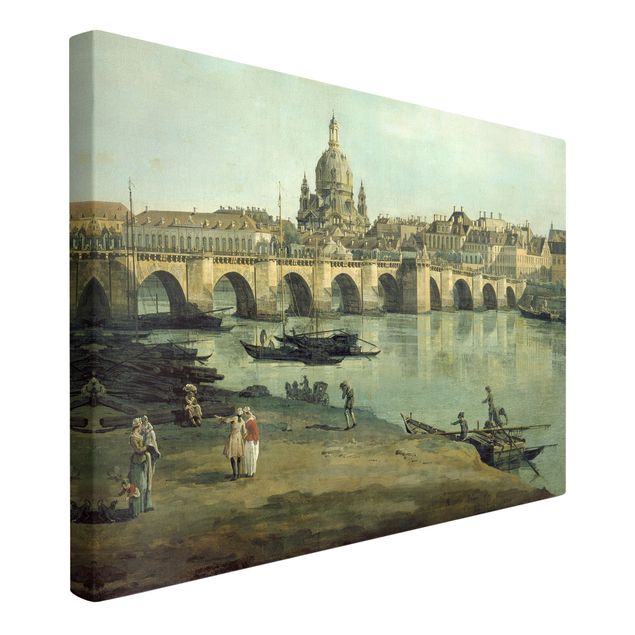 Post impressionismo quadri Bernardo Bellotto - Vista di Dresda dalla riva destra dell'Elba con il ponte di Augusto
