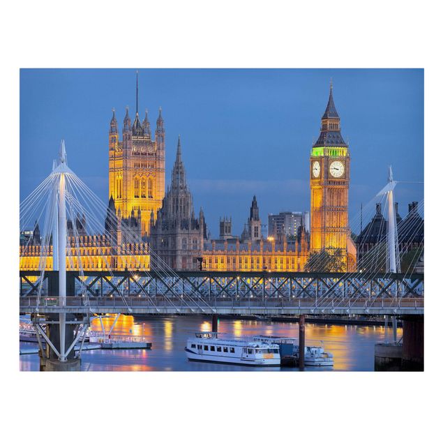 Quadri su tela con architettura e skylines Big Ben e Westminster Palace a Londra di notte
