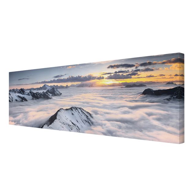 Quadri su tela con tramonto Vista di nuvole e montagne