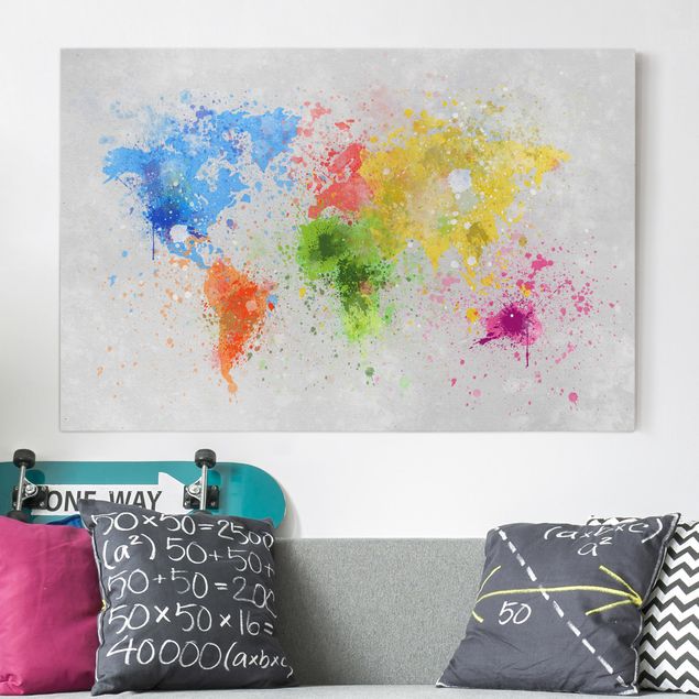 Decorazioni camera bambini Mappa del mondo a schizzi colorati