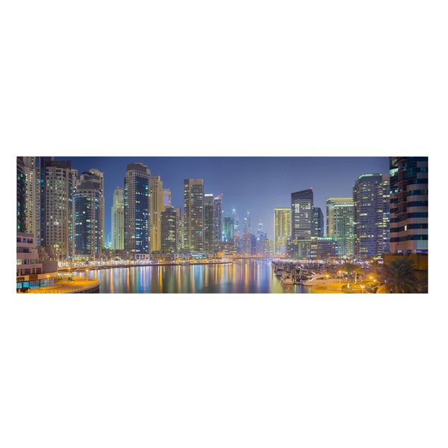 Quadri città Dubai Skyline di notte