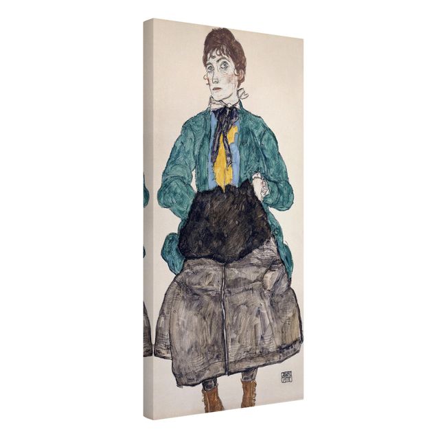 Quadri moderni per arredamento Egon Schiele - Donna in camicetta verde con manicotto