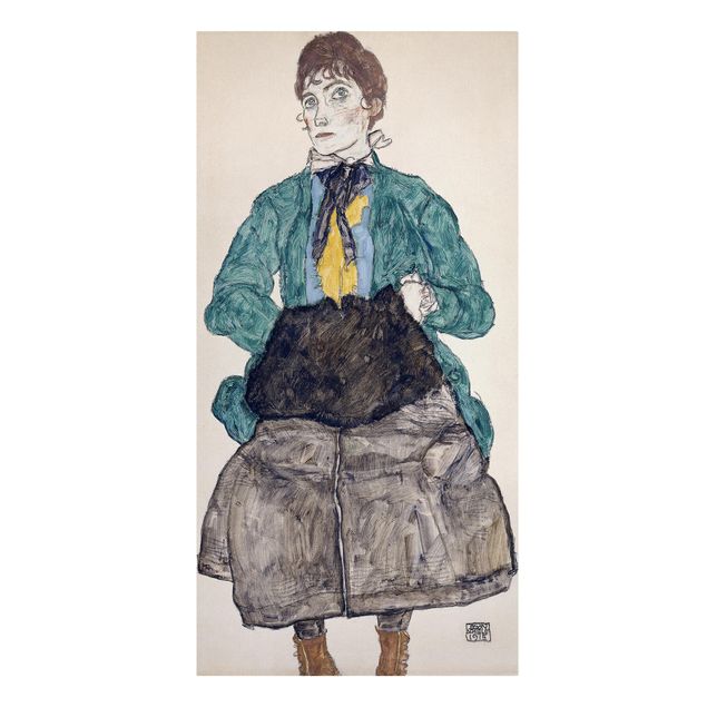 Riproduzioni quadri Egon Schiele - Donna in camicetta verde con manicotto
