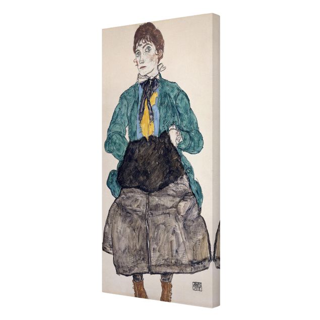 Ritratto quadro Egon Schiele - Donna in camicetta verde con manicotto