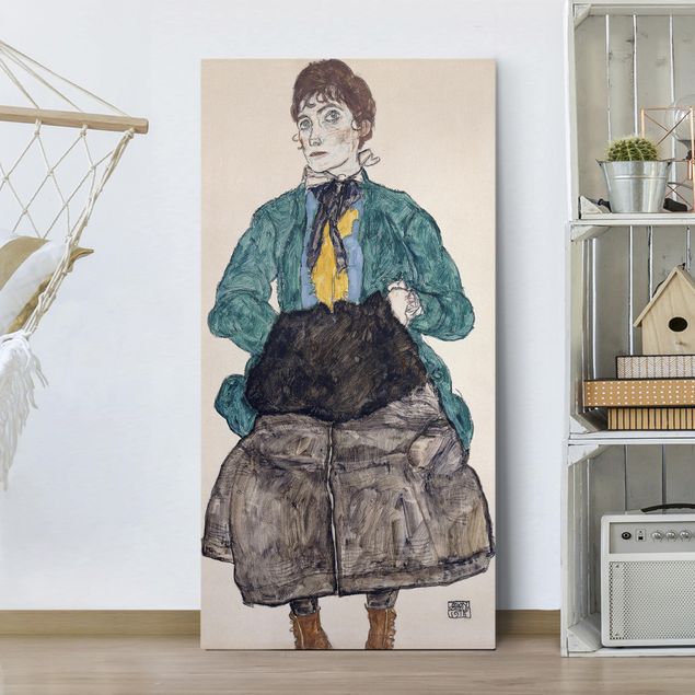 Riproduzioni quadri famosi Egon Schiele - Donna in camicetta verde con manicotto