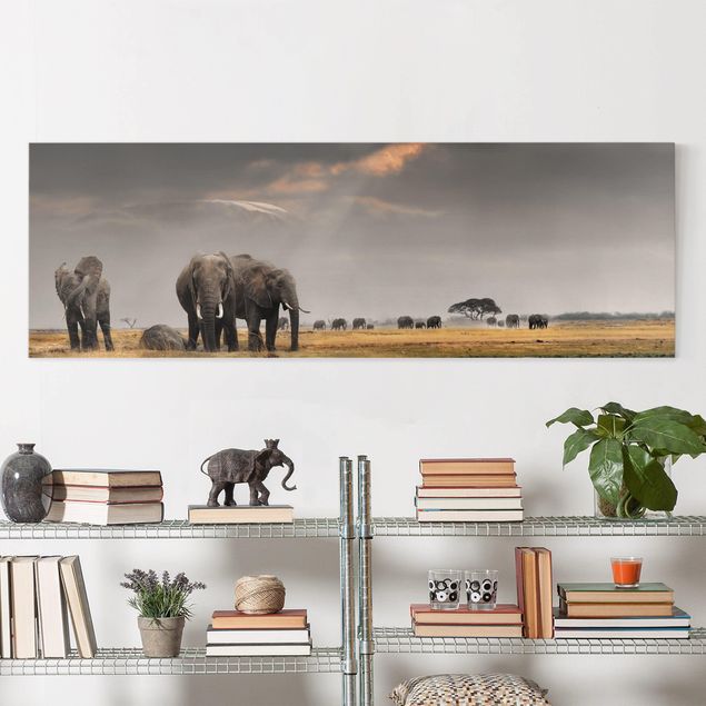 Quadri su tela con elefanti Elefanti nella savana