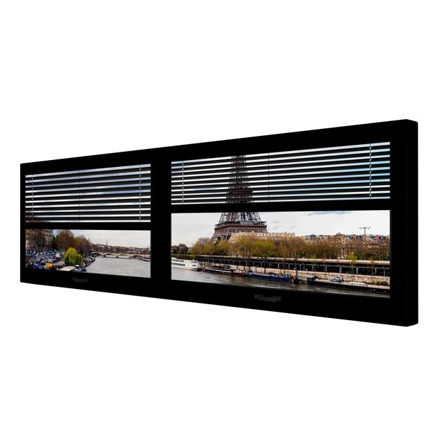 Quadri Vista dalla finestra con tende - Senna e Torre Eiffel