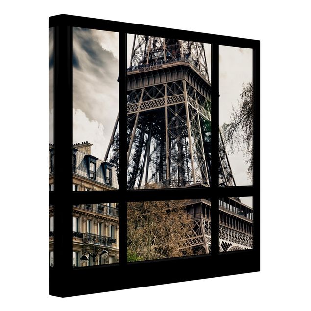 Quadri bianco e nero Vista dalla finestra Parigi - Vicino alla Torre Eiffel in bianco e nero